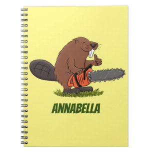 Funny beaver met kettingzaag cartoon humor notitieboek