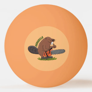 Funny beaver met kettingzaag cartoon humor pingpongballen