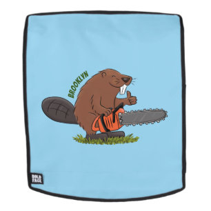 Funny beaver met kettingzaag cartoon humor rugtassen