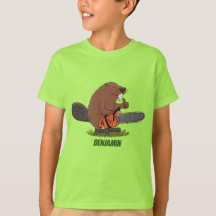 Funny beaver met kettingzaag cartoon humor t-shirt