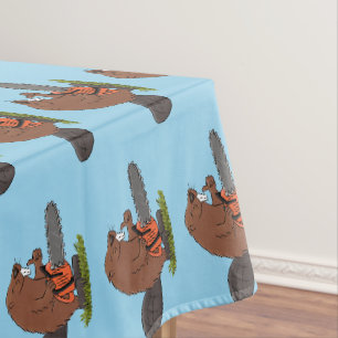 Funny beaver met kettingzaag cartoon humor tafelkleed