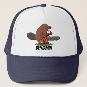 Funny beaver met kettingzaag cartoon humor trucker pet