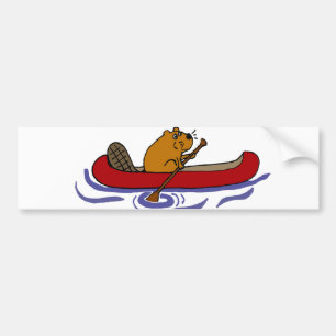Funny Beaver Rowing in Red Canoe Bumpersticker
