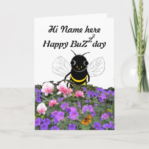 Funny Bee Birthday Card, voeg naam toe Kaart