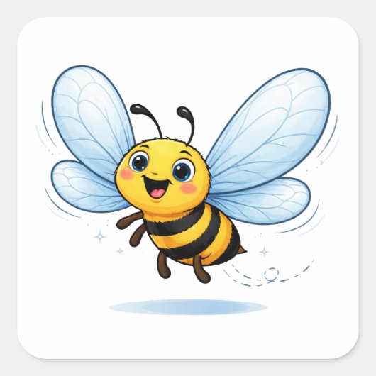 Funny Bee Cartoon With Big Wings Sticker (Voorkant)