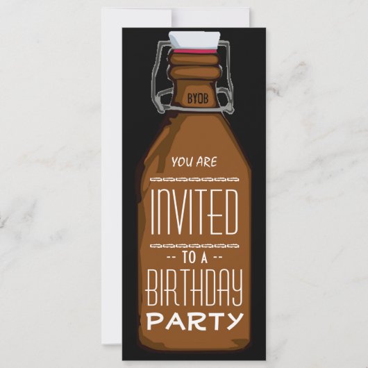 Funny Beer Bottle Birthday Party Invitation Kaart (Voorkant)