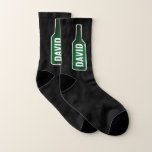 Funny beer bottle custom name sport socks for men<br><div class="desc">Funny beer bottle custom name sport socks for men. Humorous design for guys who love drinking beer Add your own custom name or monogram letters to make a unique pair of socks. Cool Birthday ou Christmas Holiday vend idea for him. Black or custom background color. Fun present for beer lover,...</div>