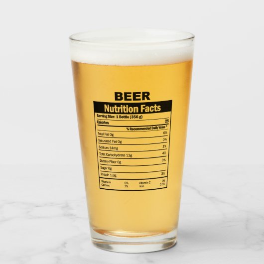 Funny Beer Nutrition Facts Glas (Voorkant gevuld)