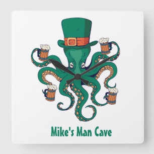 Funny Beer Octopus  Uw voornaam Man Cave Vierkante Klok