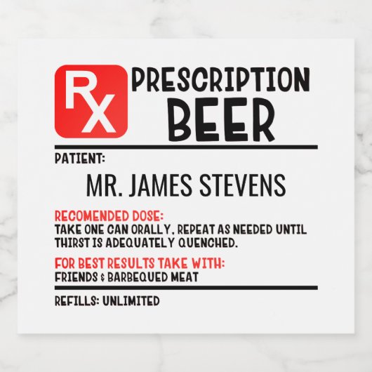 Funny Beer Prescription Script Persoonlijke naam Bier Etiket (Enkel label)