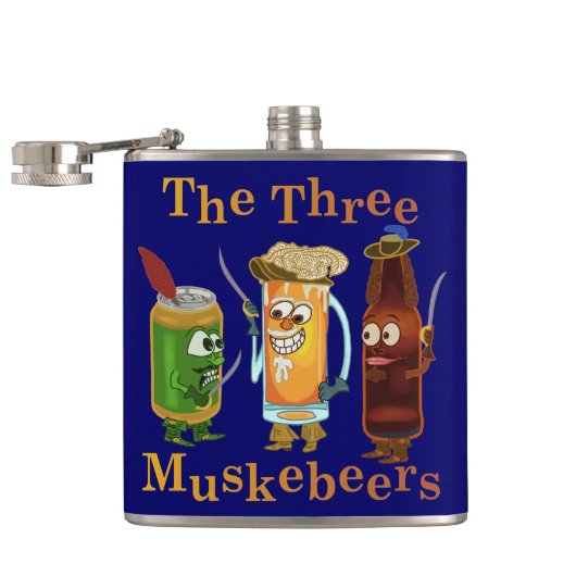 Funny Beer Pun Three Muskebeers Humoureus Heupfles (Geopend)