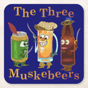 Funny Beer Pun Three Muskebeers Humoureus Vierkante Kartonnen Onderzetter