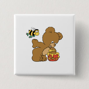 Funny Beer Sneaking Honey Vierkante Button 5,1 Cm