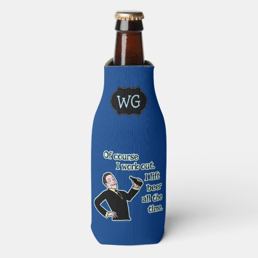 Funny Beer Work Out Humor met Monogram Flesjeskoeler (Fles Voorkant)