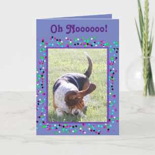 Funny Belated Birthday Card met Basset & Cupcake Kaart