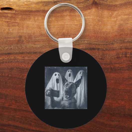 Funny Belgian Malinois Selfie Halloween Ghost Retr Sleutelhanger (Voorkant)