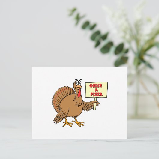 Funny Bestel een Pizza Thanksgiving Turkije Feestdagenkaart (Staand voorkant)