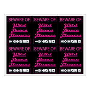 Funny Beware van wilde Bunco-spelers Wijn Etiket