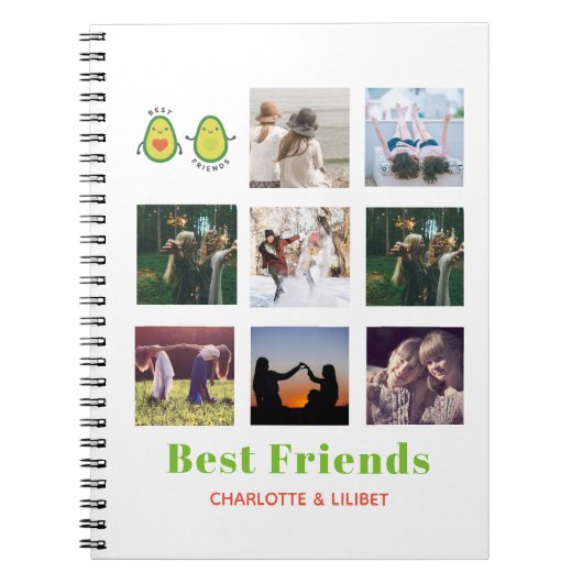 Funny BFF FOTO COLLAGE Gift Personalized AVOCADO Notitieboek (Voorkant)