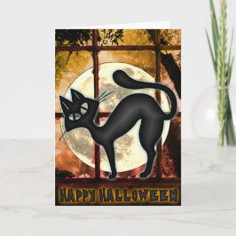 Funny Big Black Cat Halloween Wenskaart Kaart