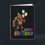 Funny BigFoot carte d'anniversaire avec ballons<br><div class="desc">Fêtez les anniversaires avec une touche d'humour ! Cette carte comporte un joyeux gros pied portant un casquette de fête et tenant des ballons colorés sur un arrière - plan noir élégant. Parfait pour les amis,  la famille ou toute personne qui aime un accueil d'anniversaire unique et décalé.</div>
