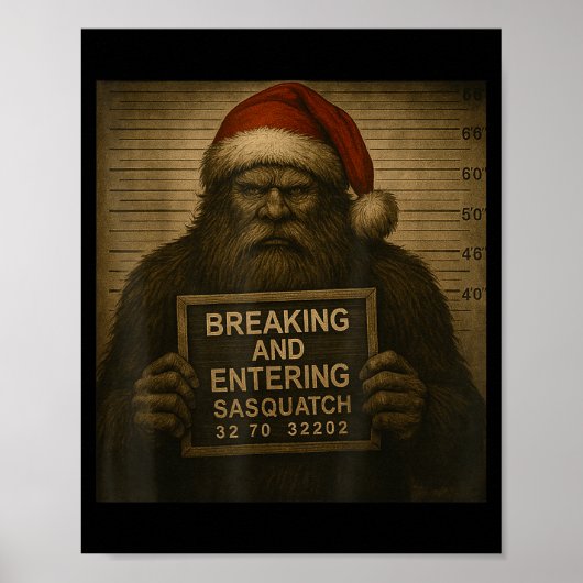 Funny Bigfoot Christmas – Xmas Sasquatch Mugshot Poster (Voorkant)