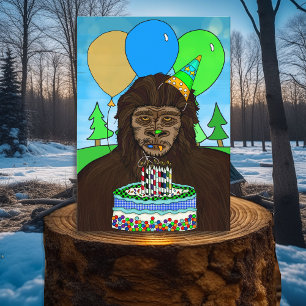 Funny Bigfoot die Birthday Cake eet Kaart