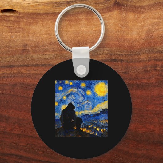 Funny Bigfoot Graphic Van Gogh Style Sasquatch Sta Sleutelhanger (Voorkant)