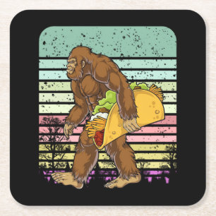 Funny Bigfoot Holding A Taco Vierkante Kartonnen Onderzetter