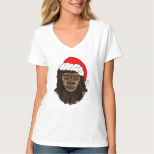 Funny Bigfoot in Santa Hat Sasquatch Humor T-shirt