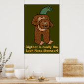 Funny Bigfoot Loch Ness Monster Poster (Keuken)