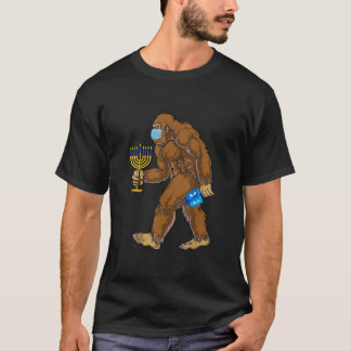 Funny Bigfoot Mask Menorah Hanukkah Quarantine T-shirt