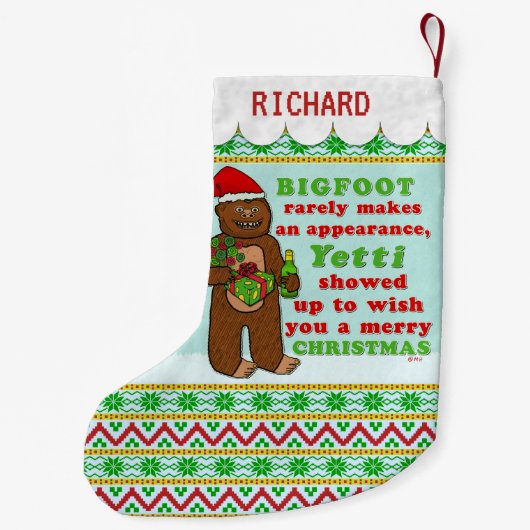 Funny Bigfoot Merry Kerstmis Sasquatch Pun Kleine Kerstsok (Achterkant)