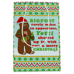 Funny Bigfoot Merry Kerstmis Sasquatch Pun Medium Cadeauzakje