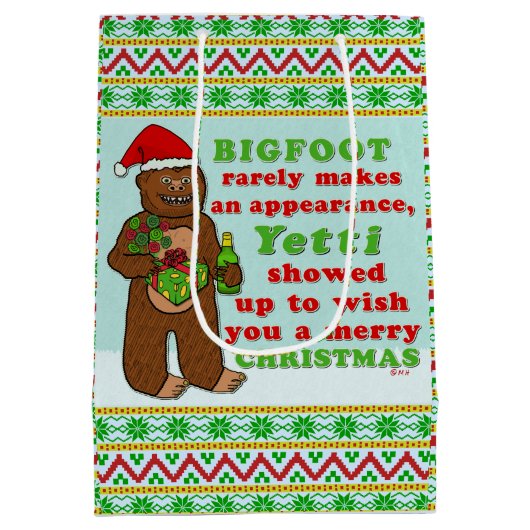 Funny Bigfoot Merry Kerstmis Sasquatch Pun Medium Cadeauzakje (Achterkant)