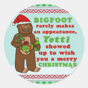 Funny Bigfoot Merry Kerstmis Sasquatch Pun Ronde Sticker