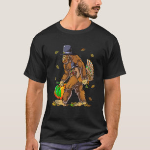 Funny Bigfoot Pelgrim Turkije Pompoen Thanksgiving T-shirt