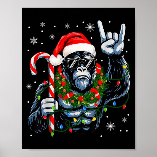 Funny Bigfoot Rock On Pajamas Pjs Christmas Xmas M Poster (Voorkant)