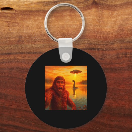 Funny Bigfoot Selfie With Loch Ness Monster And Uf Sleutelhanger (Voorkant)