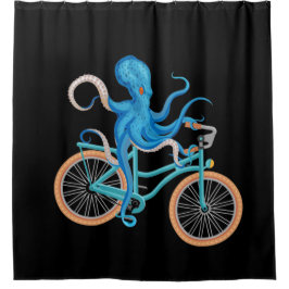 Funny Bike Riding onder het Zee Octopus Black Douchegordijn