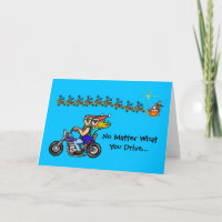 Funny Biker Couple Santa Sleigh-kerstkaart