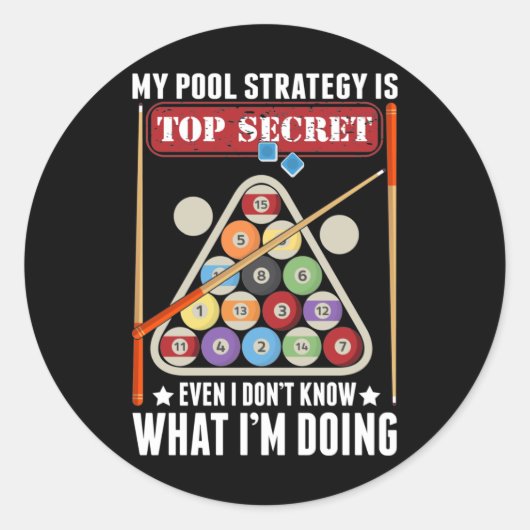 Funny Billiard Strategy Cue Snooker Pool Player Ronde Sticker (Voorkant)
