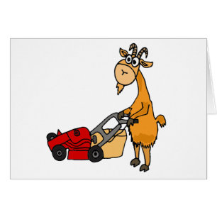 Funny Billy Goat Pushing Lawn Mower Cartoon