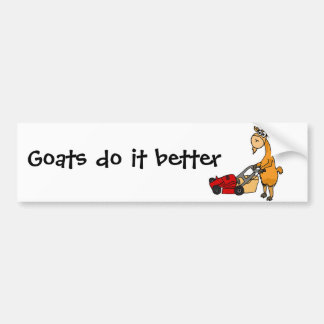Funny Billy Goat Pushing Lawn Mower Cartoon Bumpersticker