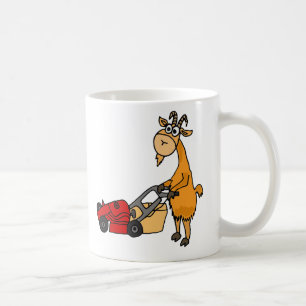 Funny Billy Goat Pushing Lawn Mower Cartoon Koffiemok