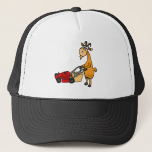 Funny Billy Goat Pushing Lawn Mower Cartoon Trucker Pet