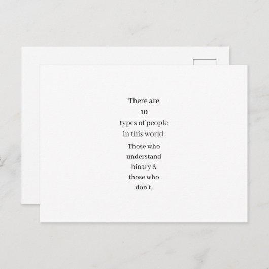 Funny Binary Math Informatique Joke Cadeau Carte p (Devant / Derrière)