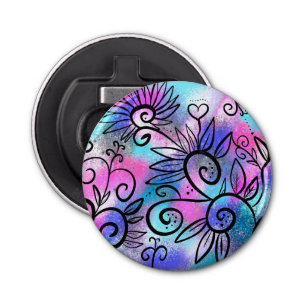 Funny bird art button flesopener