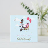 Funny Bird Pink Balloon Simple Cute Zwangerschap Aankondiging (Staand voorkant)