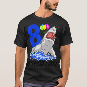 Funny Birthday Boy 8 Shark T-shirt Women Celebrati